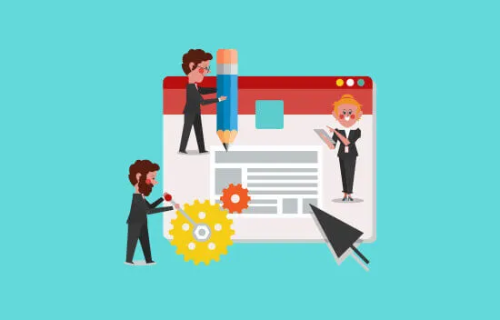 A team of professionals working together on a website project